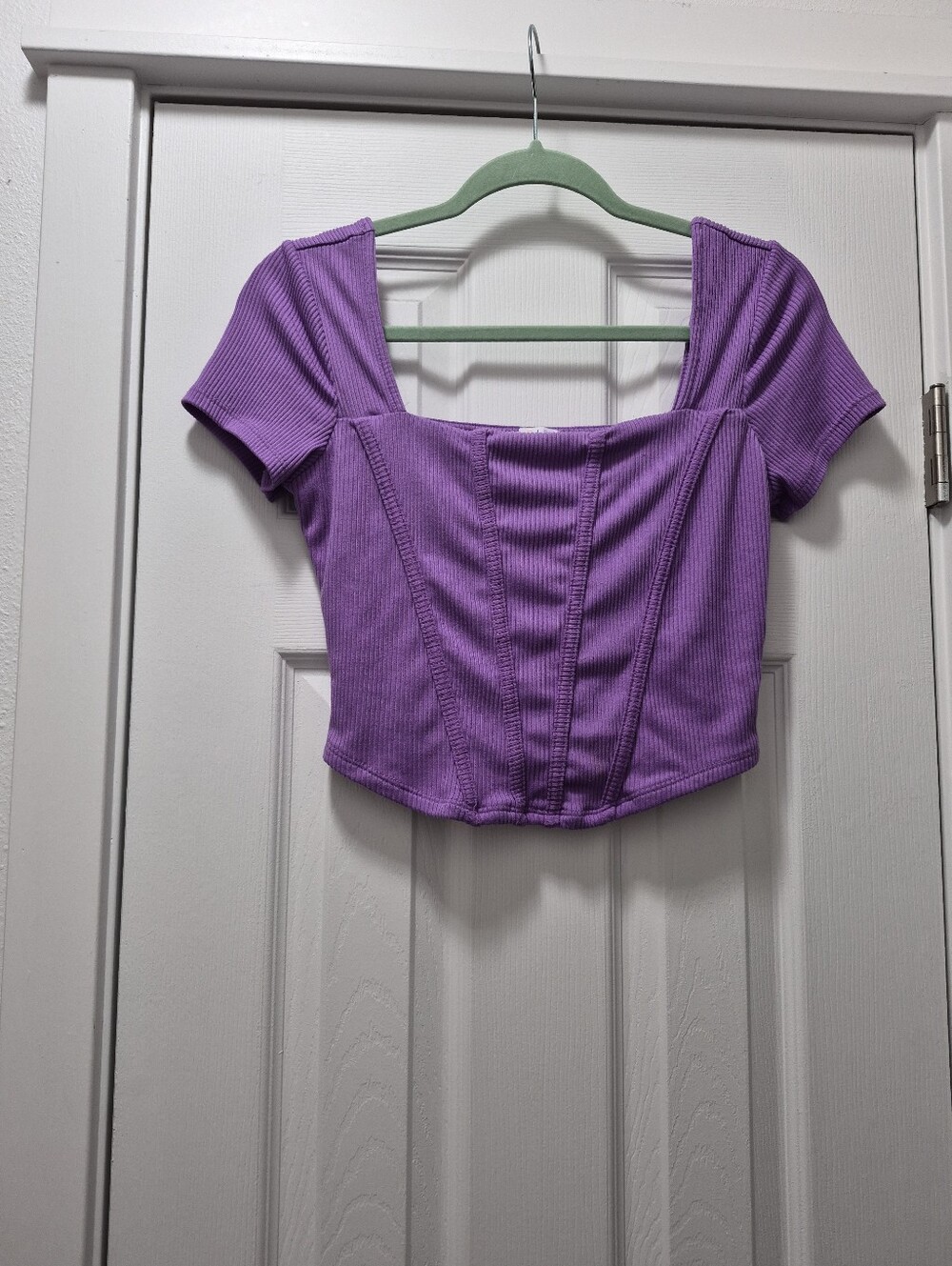 iris Lavender Ribbed Corset-Style Square Neck Crop Top
